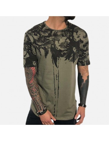 Mens Fashion Floral Printed Short Sleeve Loose T-shirt
