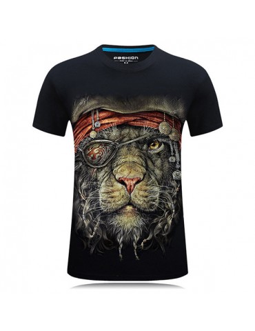 Mens Large Size Summer T-shirts Cool 3D Lion King Printing Short Sleeve Cotton Top Tees