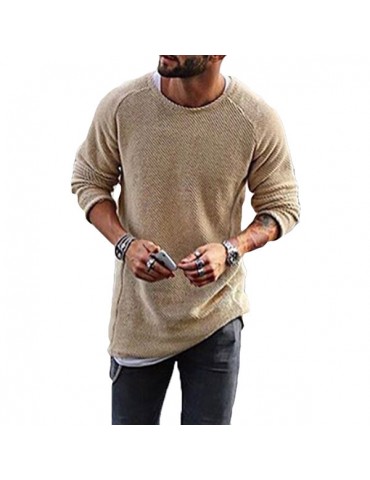 Mens Knit Sweater Solid Color Long-Sleeved O-Neck Regular Fit Casual T-shirt
