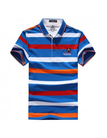 Mens Striped Printed Golf Shirt Turndown Collar Short Sleeve Spring Summer Casual Tops