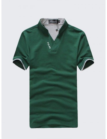 Mens Summer Solid Golf Shirt Stand Collar Short-Sleeved T-shirt Casual Cotton Tees