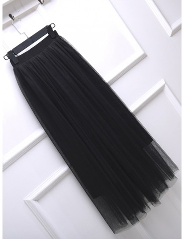 Women's Skirt Solid Color Net Maxi Long Skirt