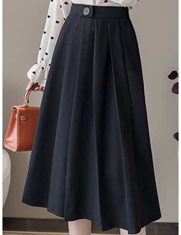 Women's Aline Skirt High Waist Solid Color Button Skirt