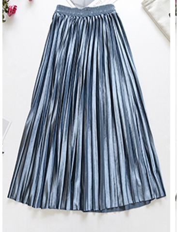 Women's Pleated Skirt Solid Color High Waist Midi Casual Skirt