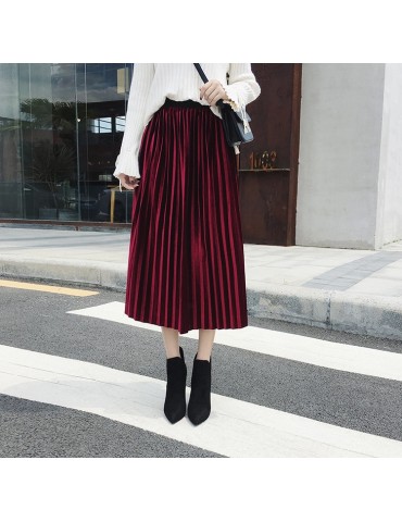 Women's Midi Skirt Solid Color Slim Pleated Skirt