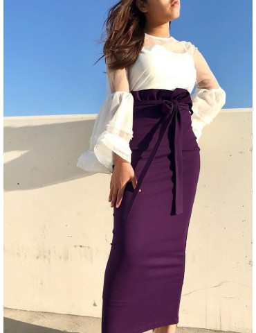 Women's A Line Skirt Solid Color Slim High Waist Skirt