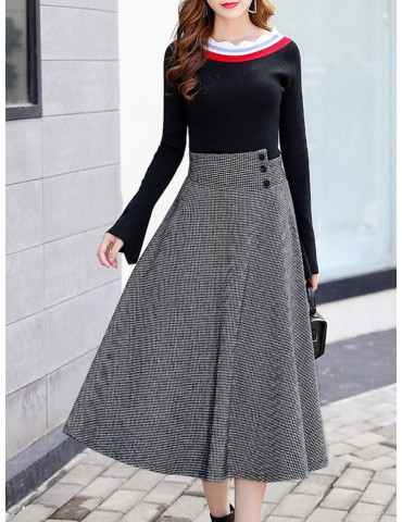 Women's Skirt Thicken Button Decor Aline Slim Skirt