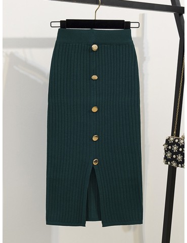 Women's Bodycon Skirt High Waist Solid Color Button Split Skirt