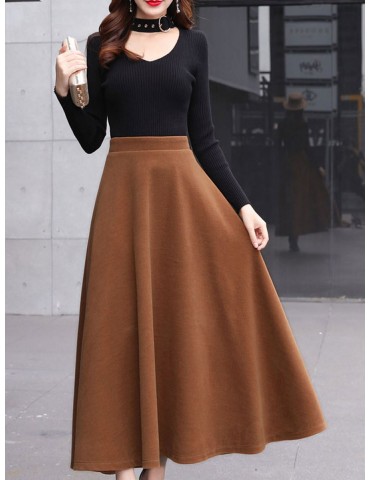 Women's Aline Skirt High Waist Fashion Solid Color Skirt