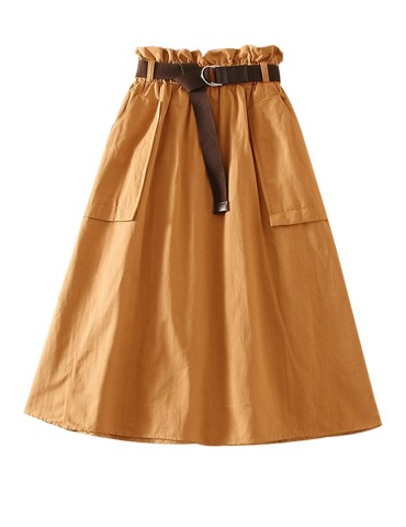 Women's Aline Skirt Pocket Solid Color Patchwork Skirt
