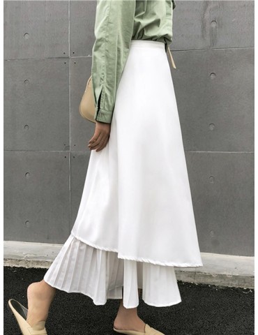 Women's Asymmetrical Skirt Solid Color High Waist Midi Skirt