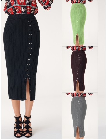 Women's Bodycon Skirt Solid Color Rivets Split Skirt