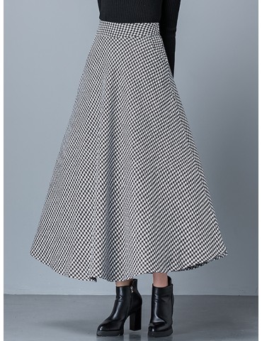 Women's Skirt Fashion Houndstooth High Waist Slim Skirt