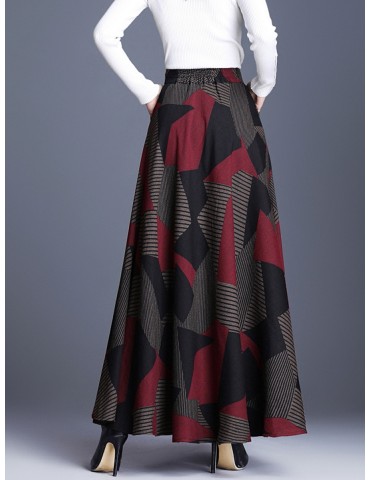 Women's Aline Skirt Abstract Pocket High Waist Maxi Long Skirt