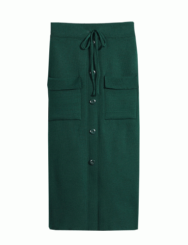 Women's Bodycon Skirt Solid Color Button Waist Drawstring Pocket Skirt
