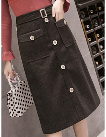 Women's Aline Skirt High Waist Patchwork Button Skirt