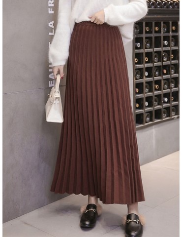Women's Pleated Skirt Slim High Waist Solid Color Skirt