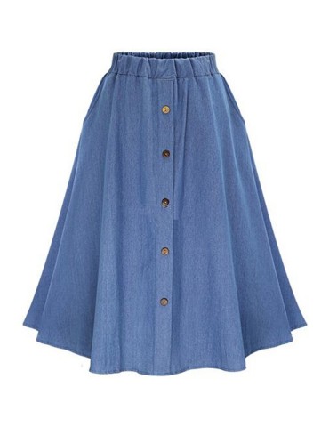 Women's Denim Skirt High Waist Button Solid Color Skirt