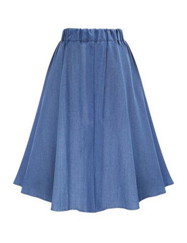 Women's Denim Skirt High Waist Button Solid Color Skirt