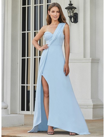 Ever-Pretty Women's Full Dress Fashion One Shoulder Solid Color Split Dress
