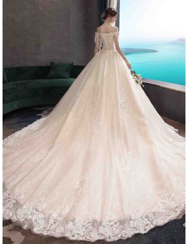 Women's Wedding Dress Slash Neck High Waist Solid Color Maxi Long Dress