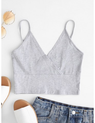 Plain Crossover Cropped Cami Top - Gray S