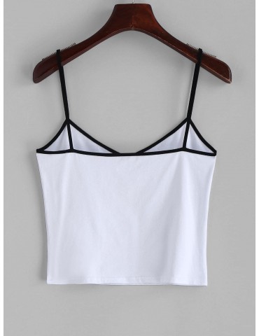 Contrast Cropped Butterfly Cami Top - White S