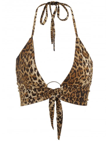 Tie Back Double Lined Snake Print Crop Top - Leopard S