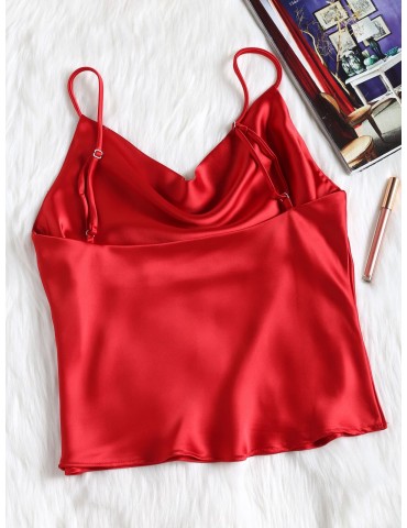 Satin Oversized Cami Tank Top - Red S