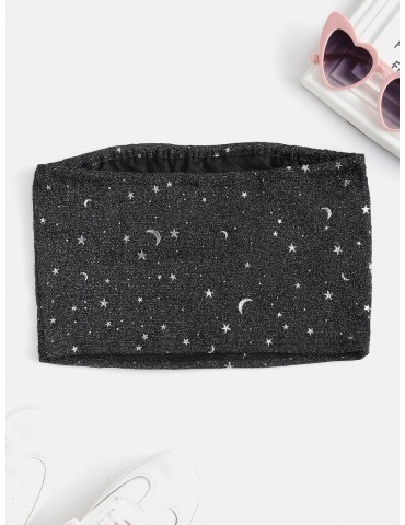 Star Moon Cropped Tube Top - Black S