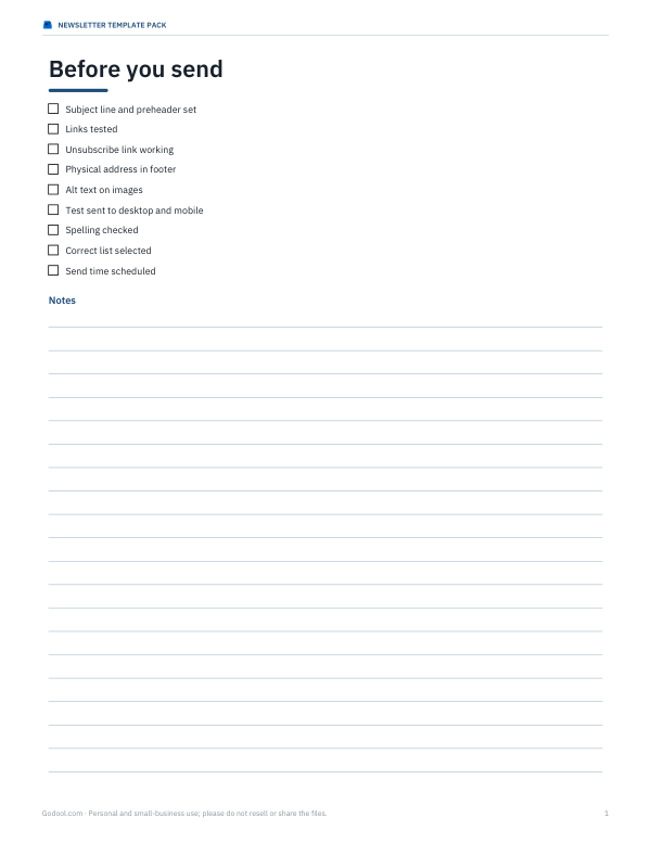 Preview of Newsletter Send Checklist